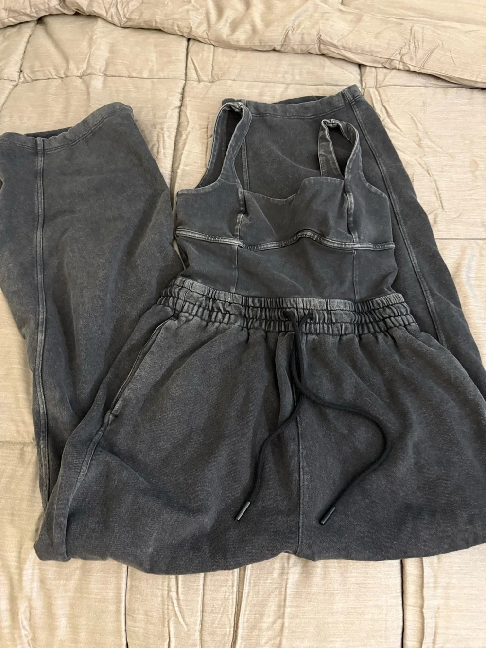 Free People Washed Black Drawstring Jumpsuit